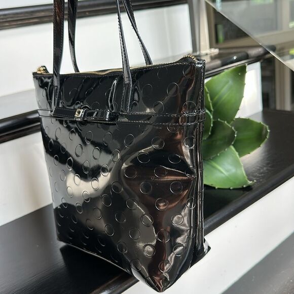 Kate Spade genuine patent leather polkadot embossed shoulder tote handbag purse - Picture 6 of 10